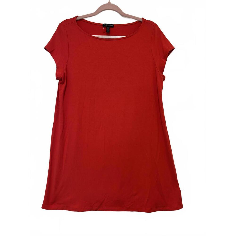 Eileen Fisher sz L shirt tunic red all stretch #3234